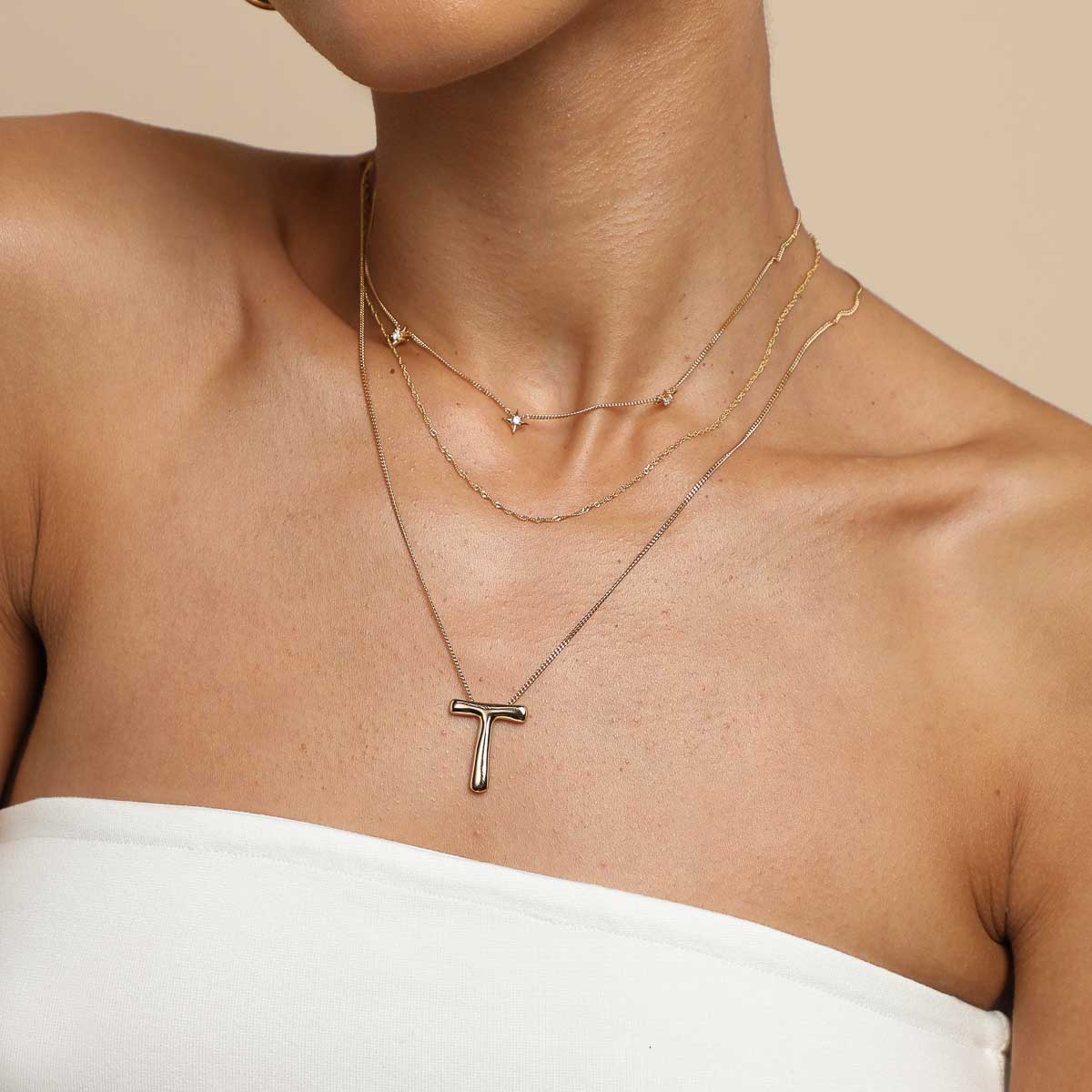 18k Gold Plated Jewellery - T Initial Bold Pendant Necklace in Gold - Pendant Necklace - Astrid & Miyu