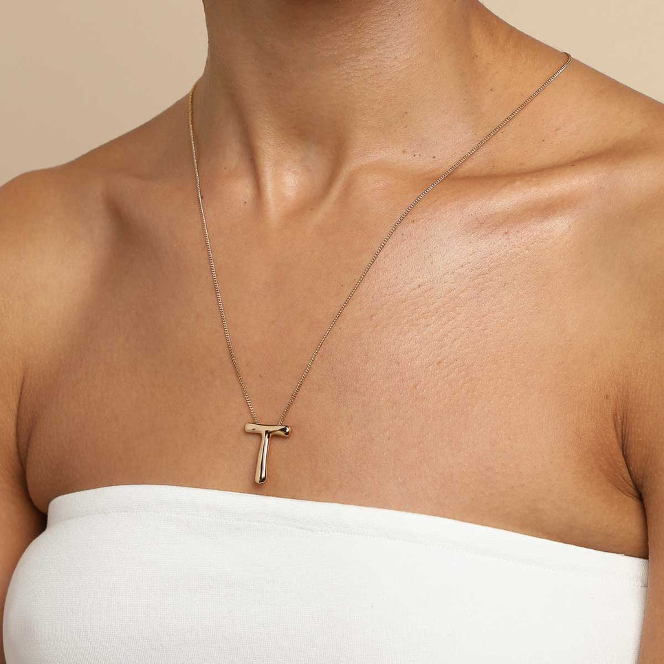 18k Gold Plated Jewellery - T Initial Bold Pendant Necklace in Gold - Pendant Necklace - Astrid & Miyu