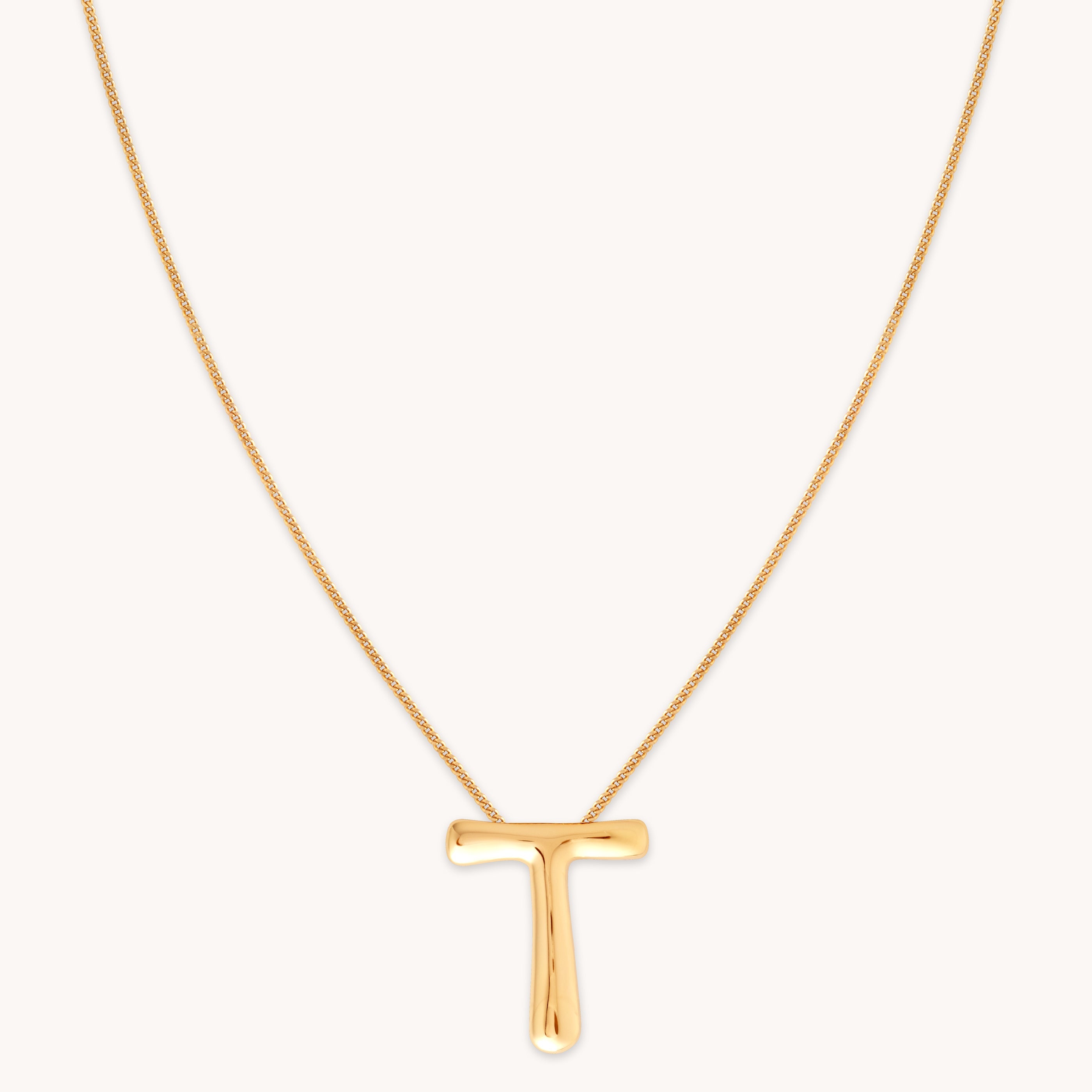 18k Gold Plated Jewellery - T Initial Bold Pendant Necklace in Gold - Pendant Necklace - Astrid & Miyu