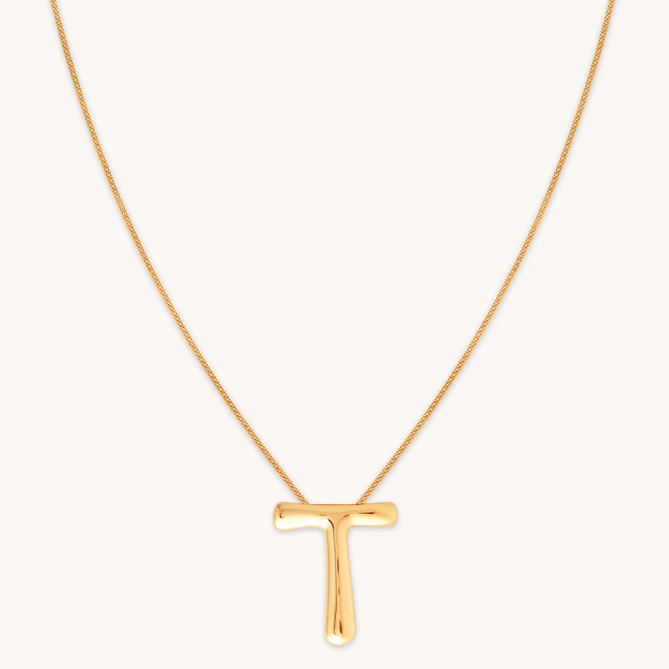 18k Gold Plated Jewellery - T Initial Bold Pendant Necklace in Gold - Pendant Necklace - Astrid & Miyu