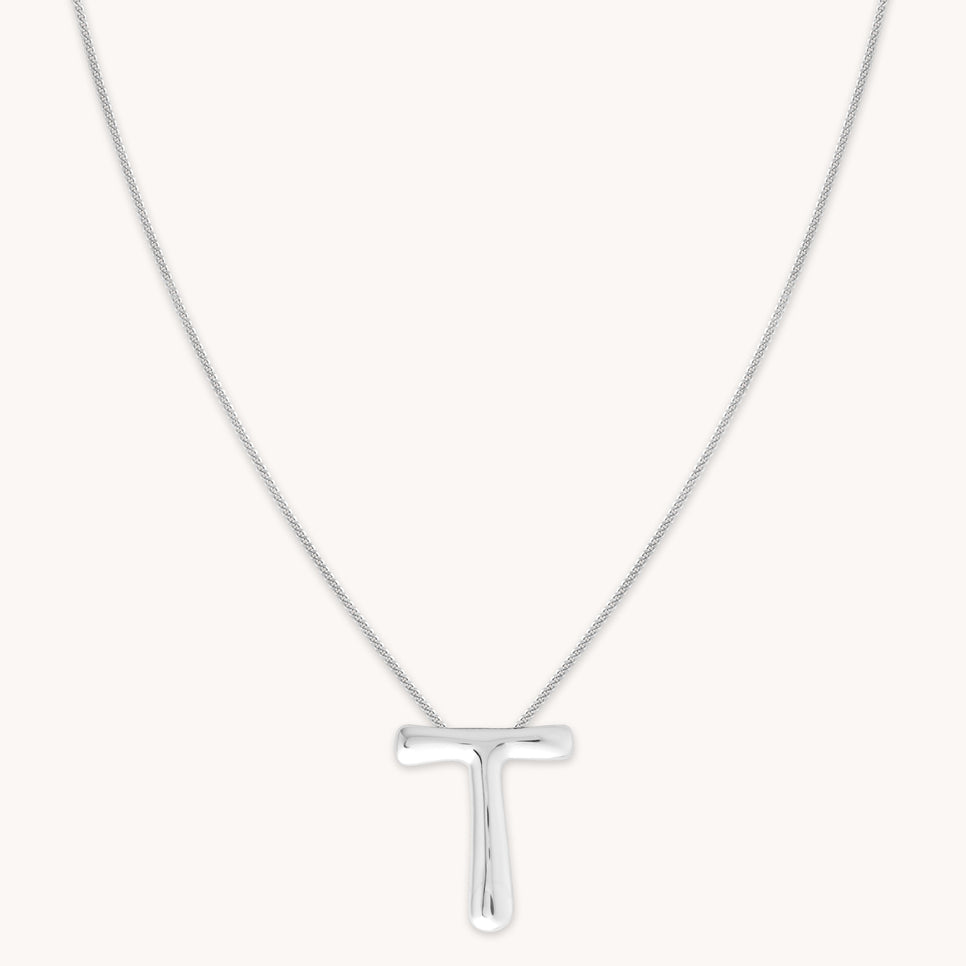 Necklaces & Bracelets - T Initial Bold Pendant Necklace in Silver - Pendant Necklace - Astrid & Miyu