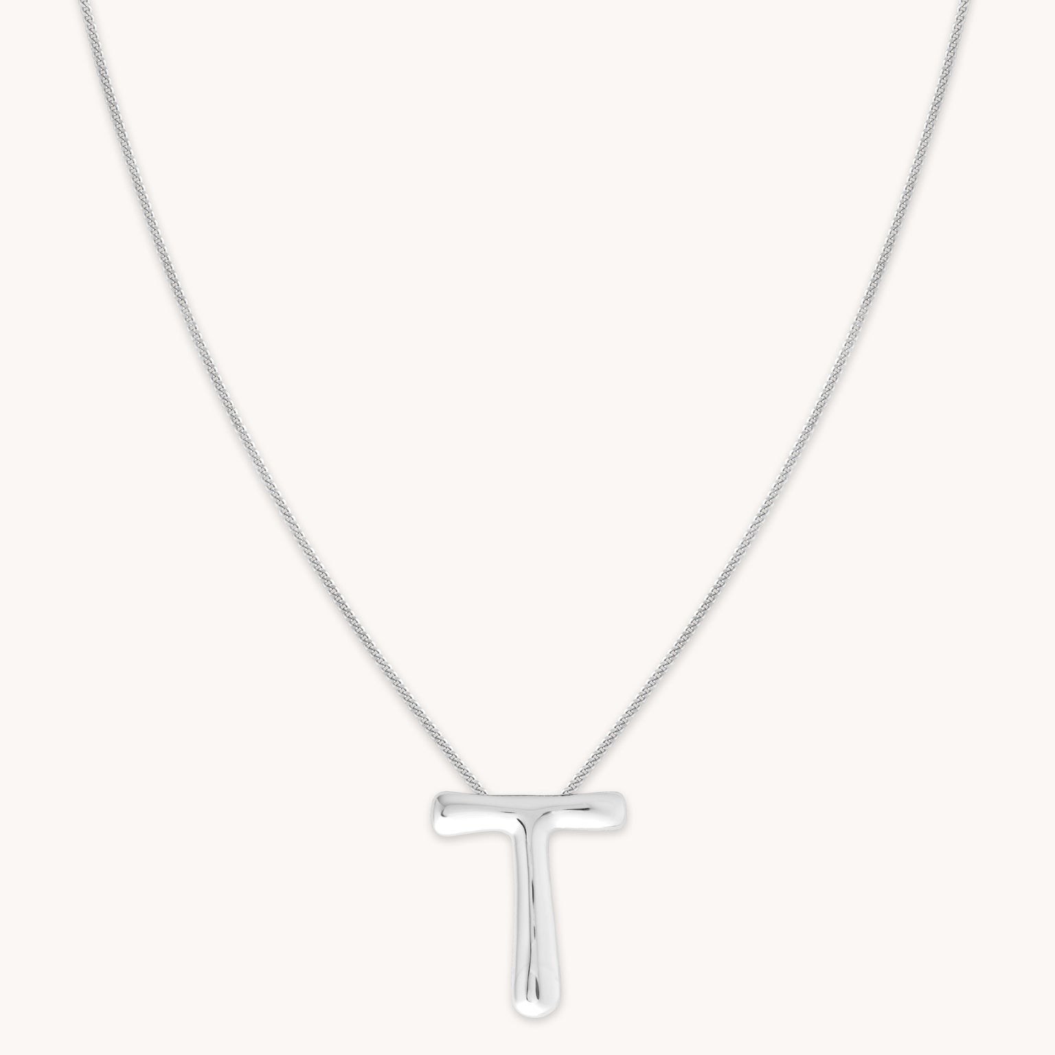 Necklaces & Bracelets - T Initial Bold Pendant Necklace in Silver - Pendant Necklace - Astrid & Miyu