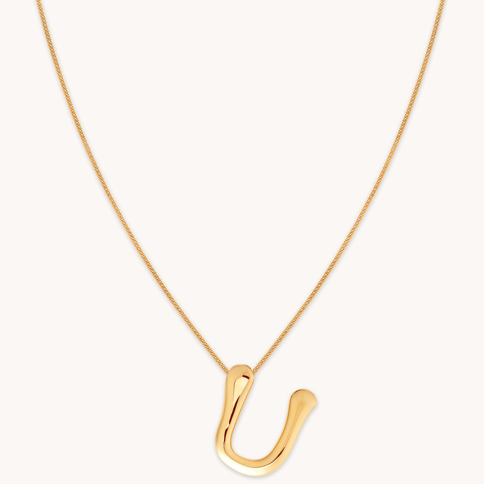 18k Gold Plated Jewellery - U Initial Bold Pendant Necklace in Gold - Pendant Necklace - Astrid & Miyu