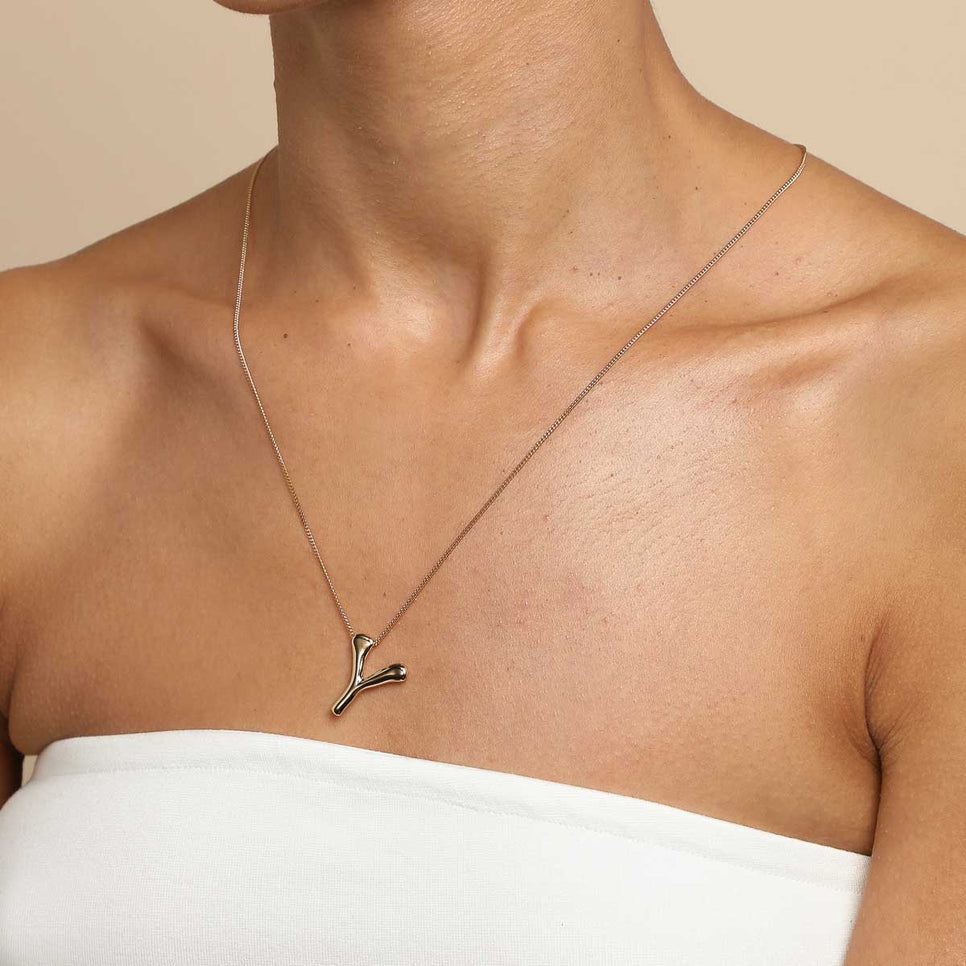 18k Gold Plated Jewellery - Y Initial Bold Pendant Necklace in Gold - Pendant Necklace - Astrid & Miyu