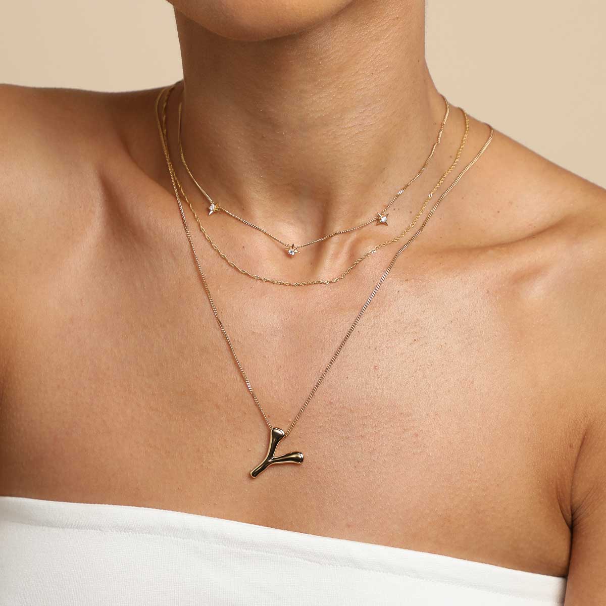 18k Gold Plated Jewellery - Y Initial Bold Pendant Necklace in Gold - Pendant Necklace - Astrid & Miyu