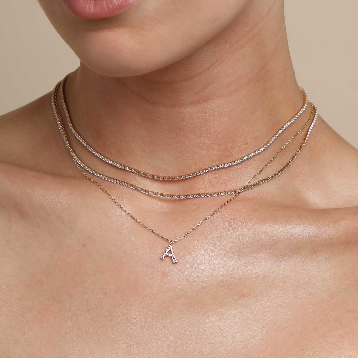 18k Gold Plated Jewellery - A Initial Pavé Pendant Necklace in Gold - Pendant Necklace - Astrid & Miyu