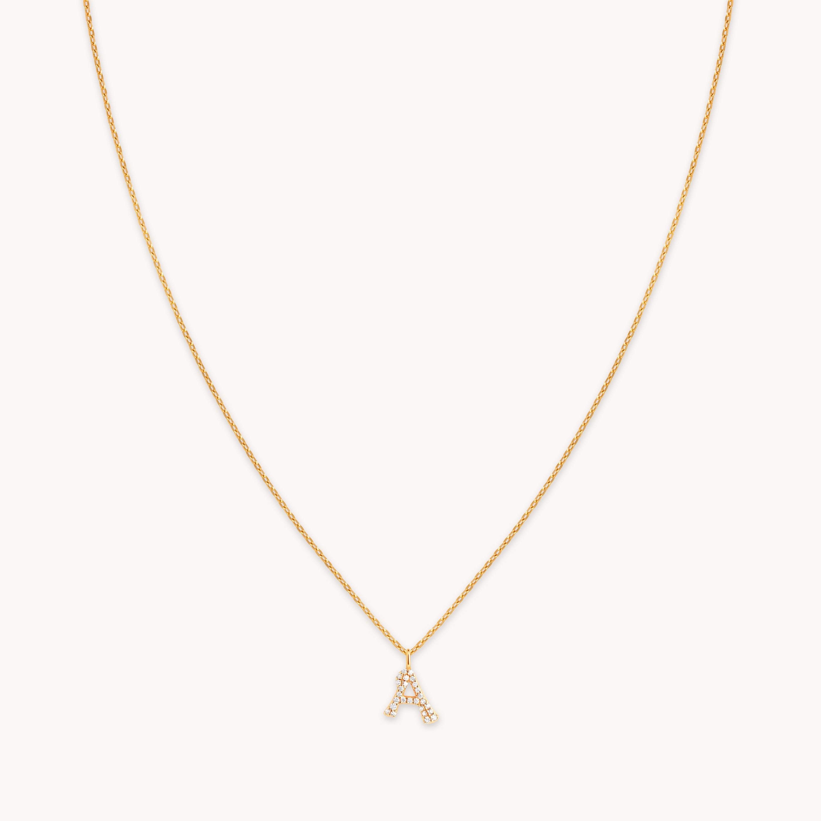 18k Gold Plated Jewellery - A Initial Pavé Pendant Necklace in Gold - Pendant Necklace - Astrid & Miyu