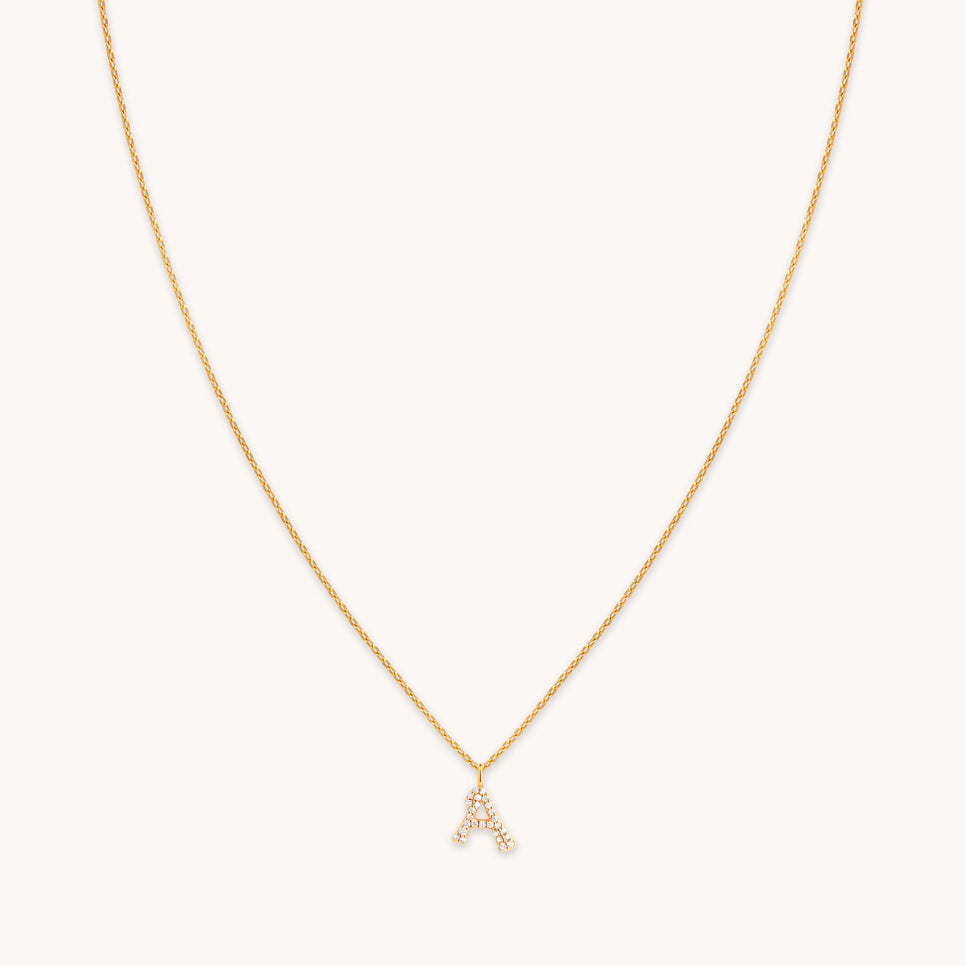 18k Gold Plated Jewellery - A Initial Pavé Pendant Necklace in Gold - Pendant Necklace - Astrid & Miyu