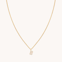 B Initial Pavé Pendant Necklace in Gold