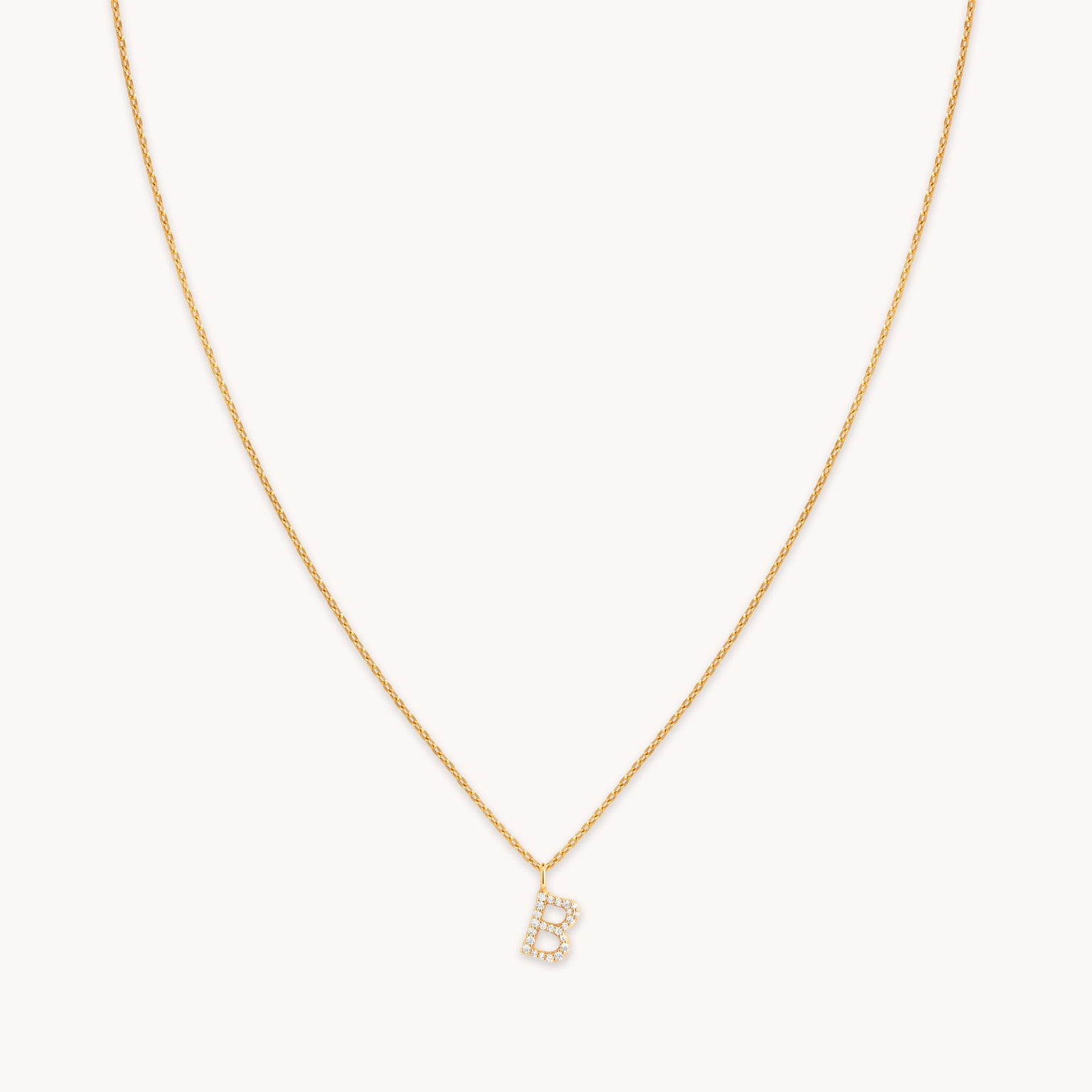18k Gold Plated Jewellery - B Initial Pavé Pendant Necklace in Gold - Pendant Necklace - Astrid & Miyu