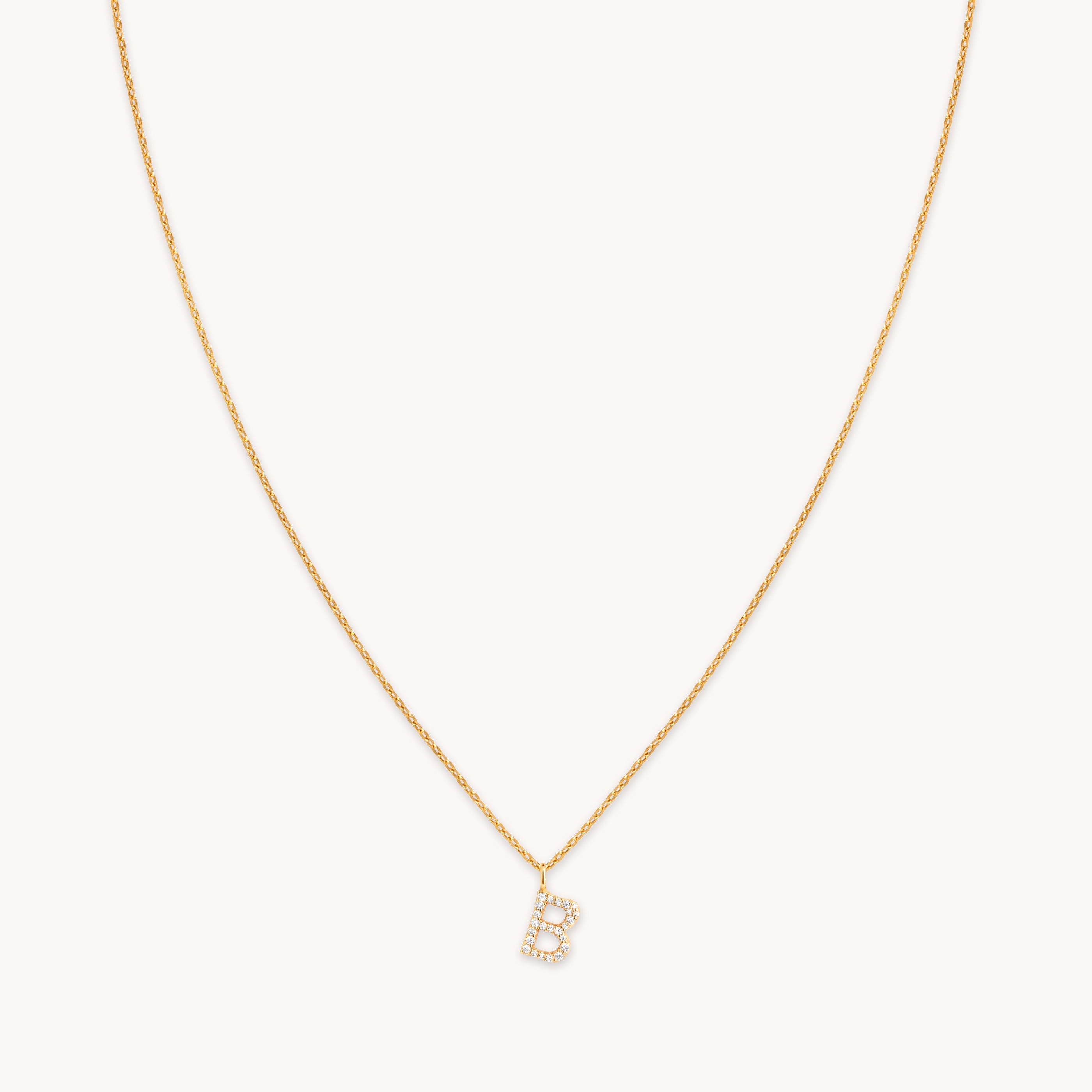 18k Gold Plated Jewellery - B Initial Pavé Pendant Necklace in Gold - Pendant Necklace - Astrid & Miyu