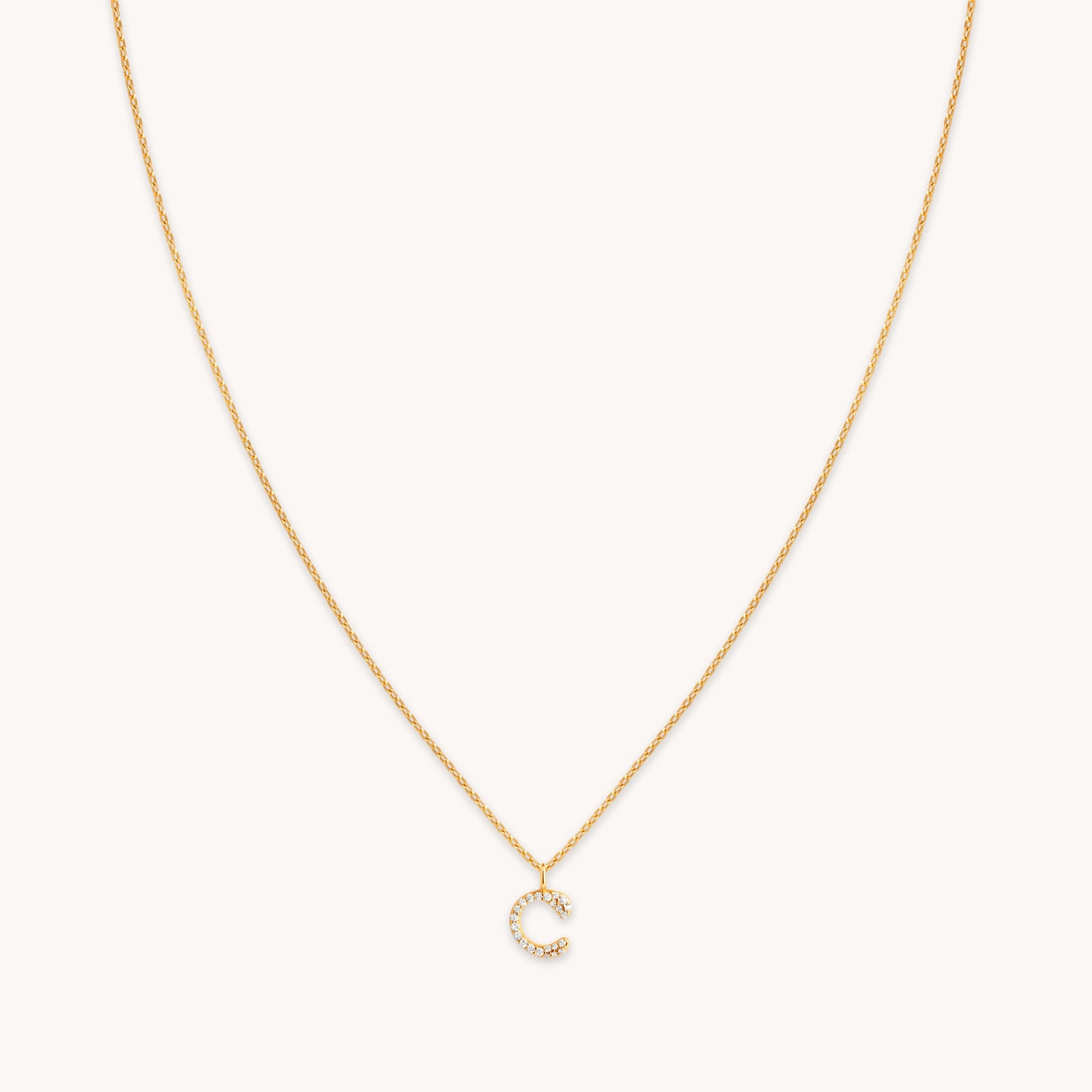 18k Gold Plated Jewellery - C Initial Pavé Pendant Necklace in Gold - Pendant Necklace - Astrid & Miyu