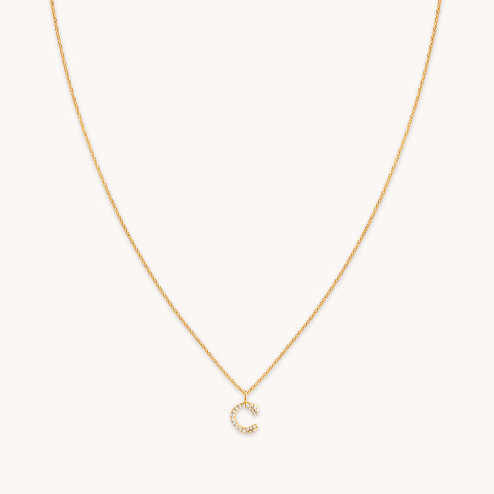 18k Gold Plated Jewellery - C Initial Pavé Pendant Necklace in Gold - Pendant Necklace - Astrid & Miyu