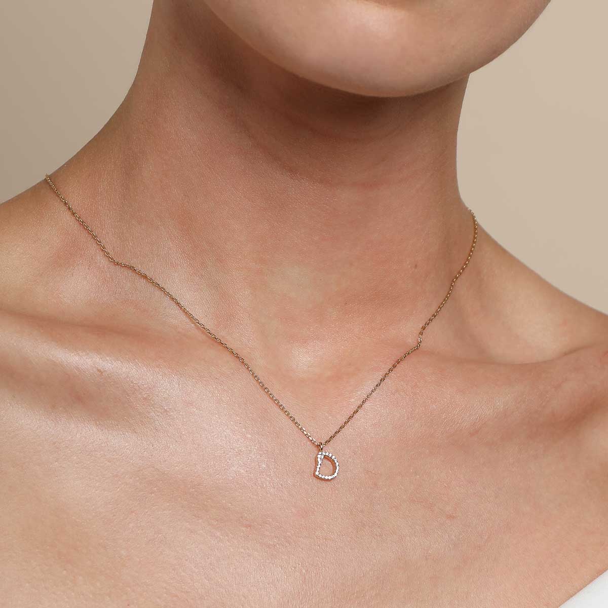 18k Gold Plated Jewellery - D Initial Pavé Pendant Necklace in Gold - Pendant Necklace - Astrid & Miyu