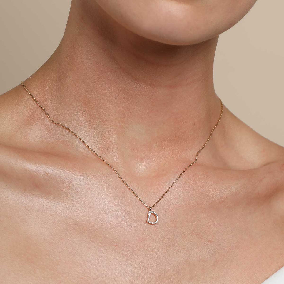 18k Gold Plated Jewellery - D Initial Pavé Pendant Necklace in Gold - Pendant Necklace - Astrid & Miyu
