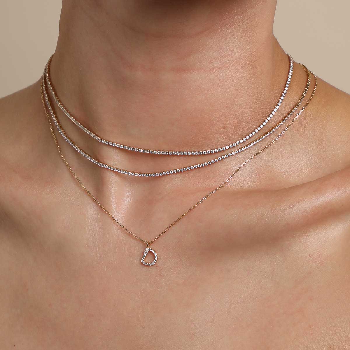 D Initial Pavé Pendant Necklace in Gold