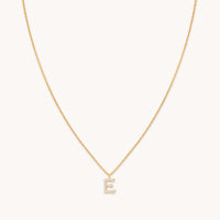 E Initial Pavé Pendant Necklace in Gold