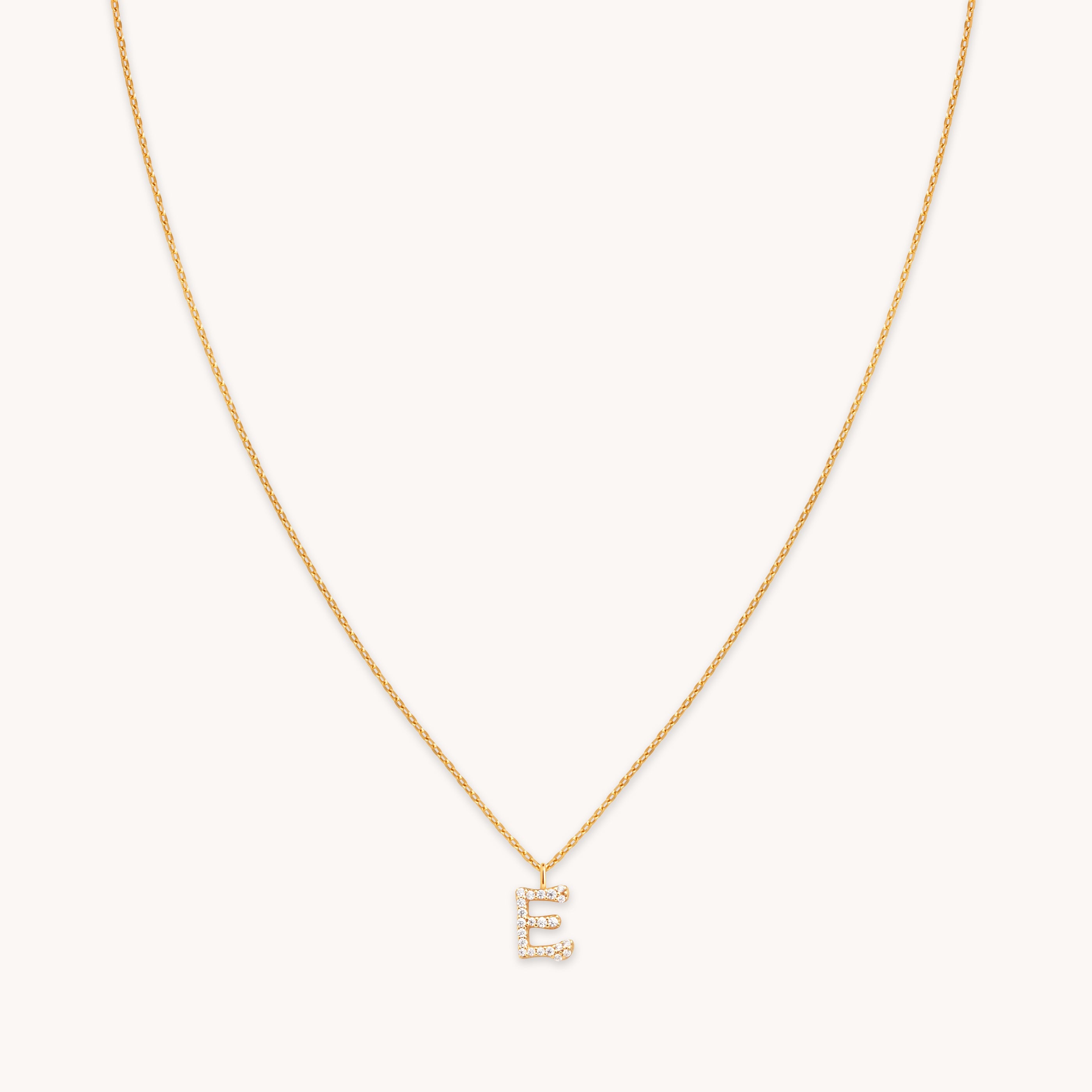 E Initial Pavé Pendant Necklace in Gold