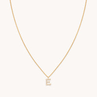 18k Gold Plated Jewellery - E Initial Pavé Pendant Necklace in Gold - Pendant Necklace - Astrid & Miyu