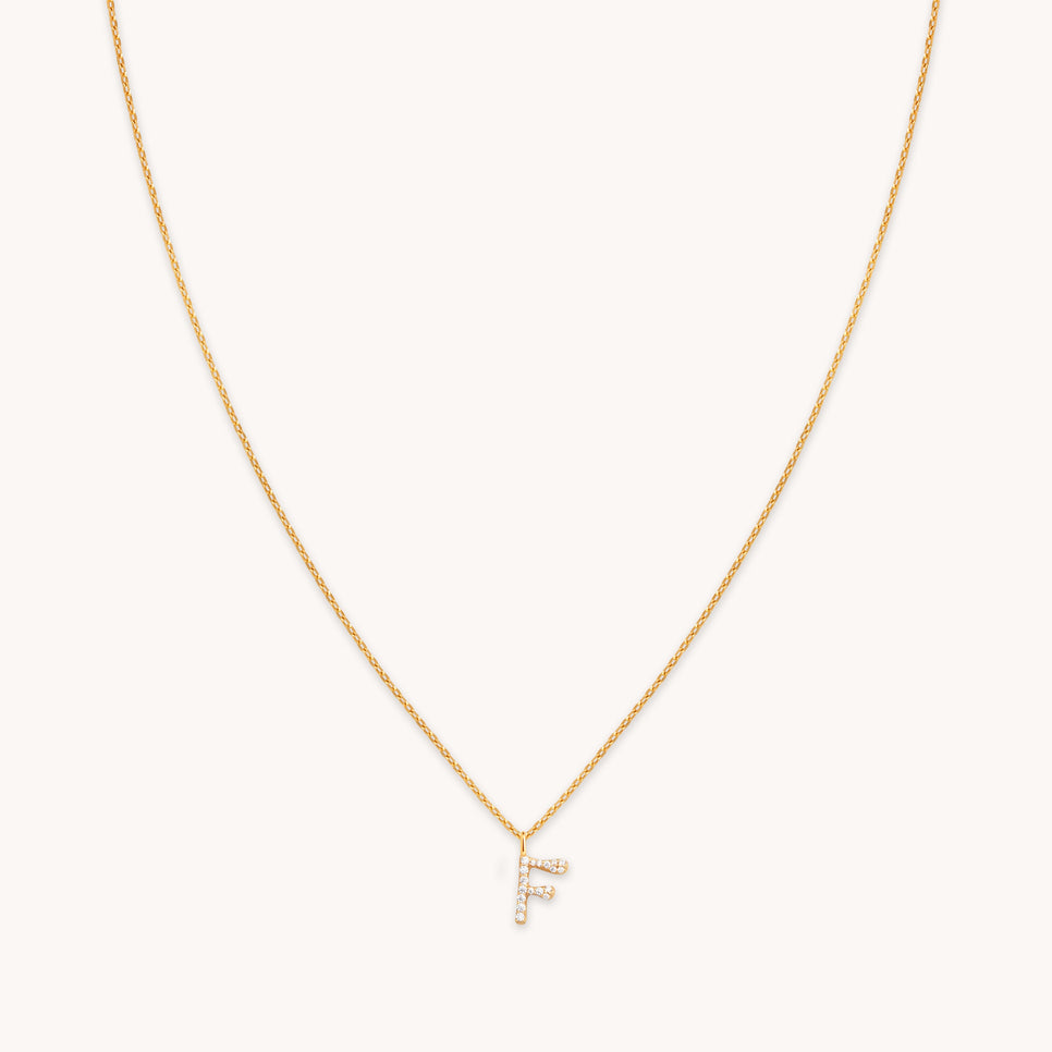 18k Gold Plated Jewellery - F Initial Pavé Pendant Necklace in Gold - Pendant Necklaces - Astrid & Miyu