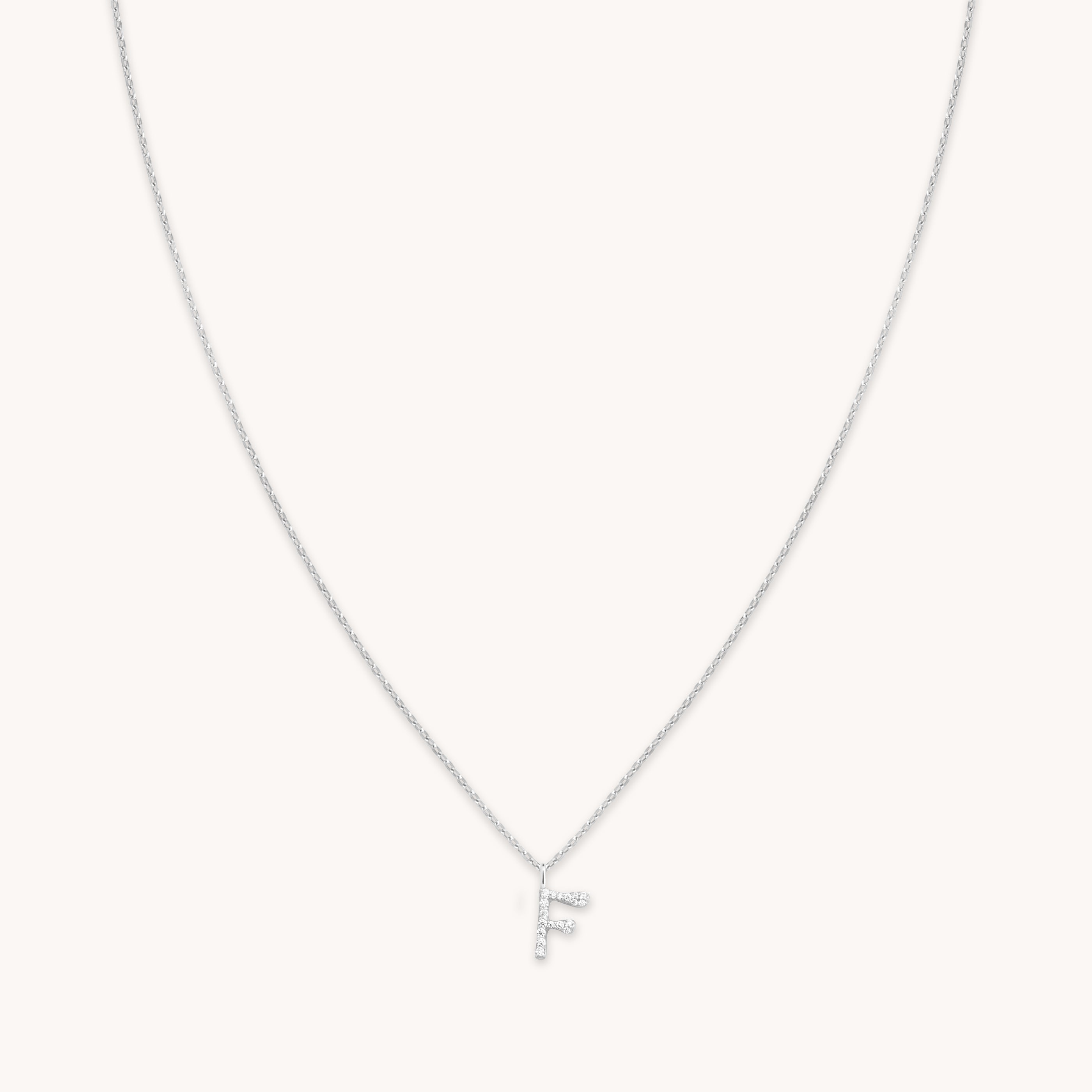 F Initial Pavé Pendant Necklace in Silver