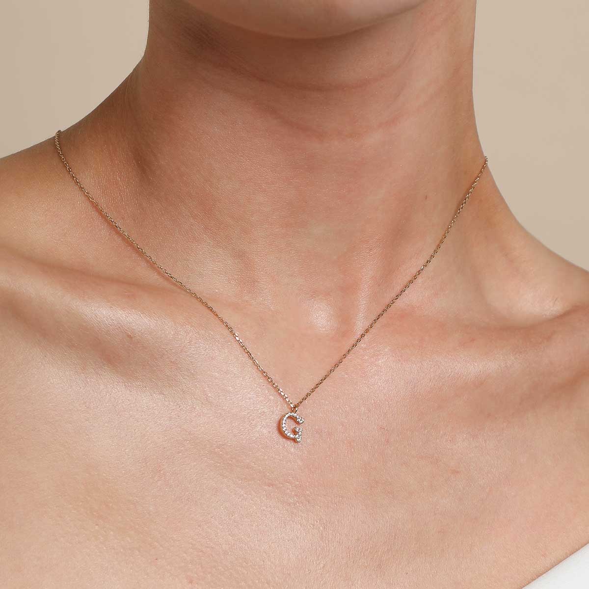 G Initial Pavé Pendant Necklace in Gold