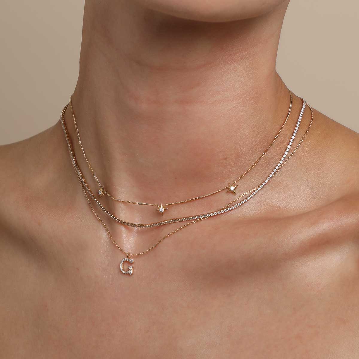G Initial Pavé Pendant Necklace in Gold