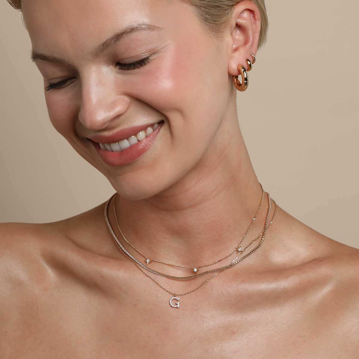 G Initial Pavé Pendant Necklace in Gold