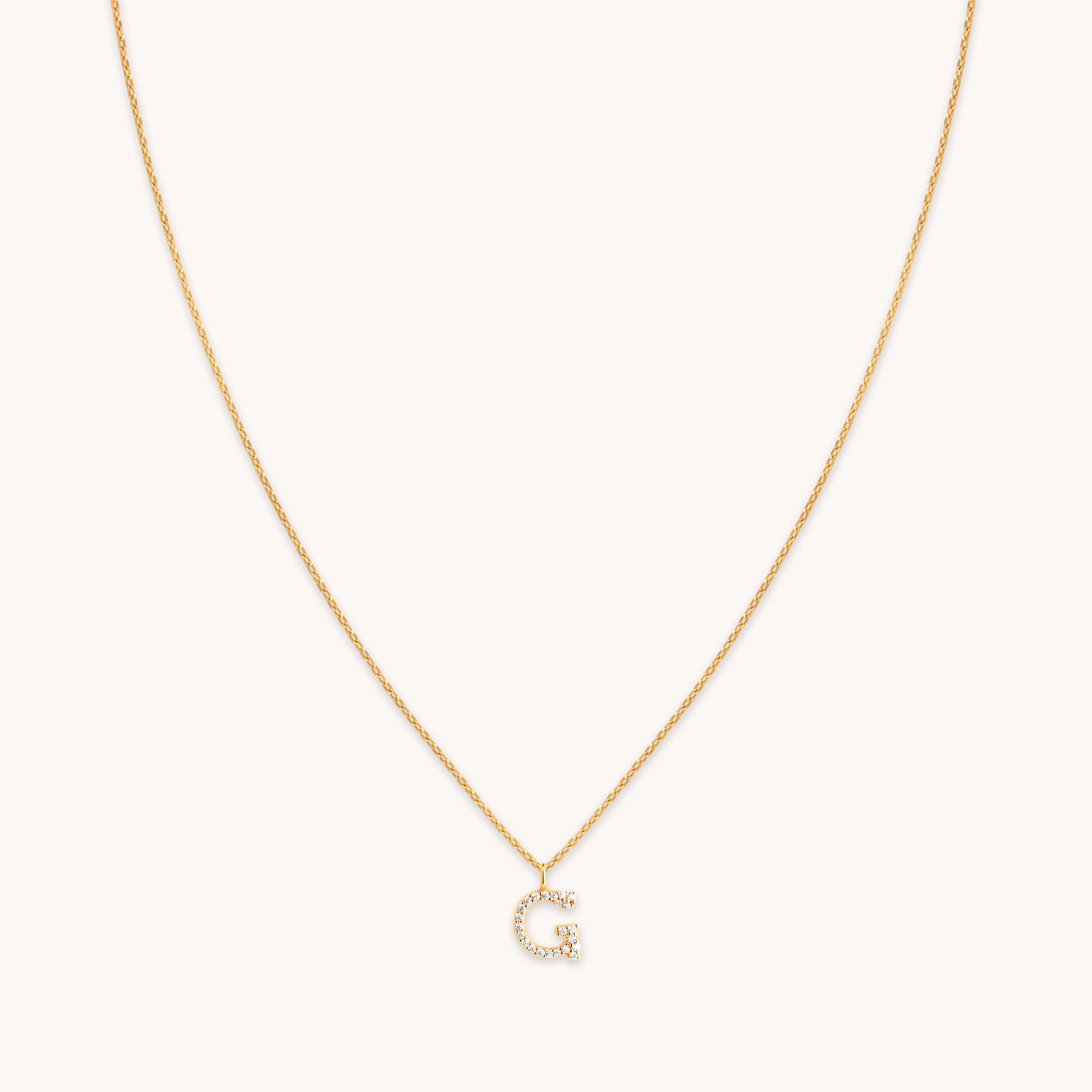 G Initial Pavé Pendant Necklace in Gold