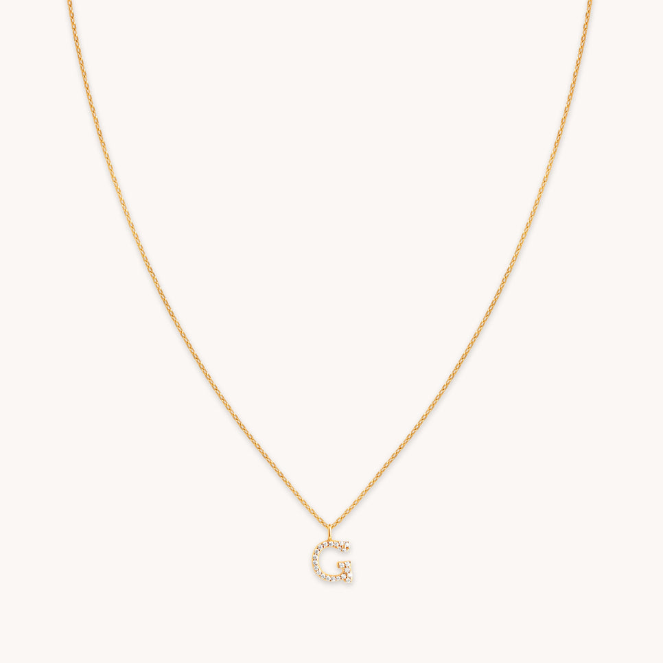 18k Gold Plated Jewellery - G Initial Pavé Pendant Necklace in Gold - Pendant Necklace - Astrid & Miyu