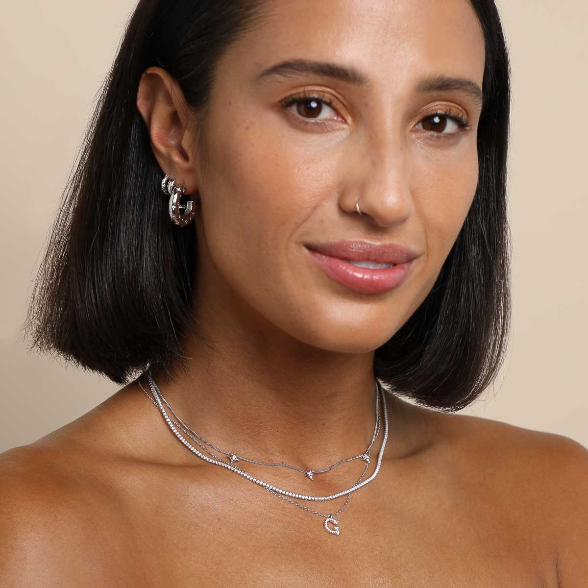 G Initial Pavé Pendant Necklace in Silver