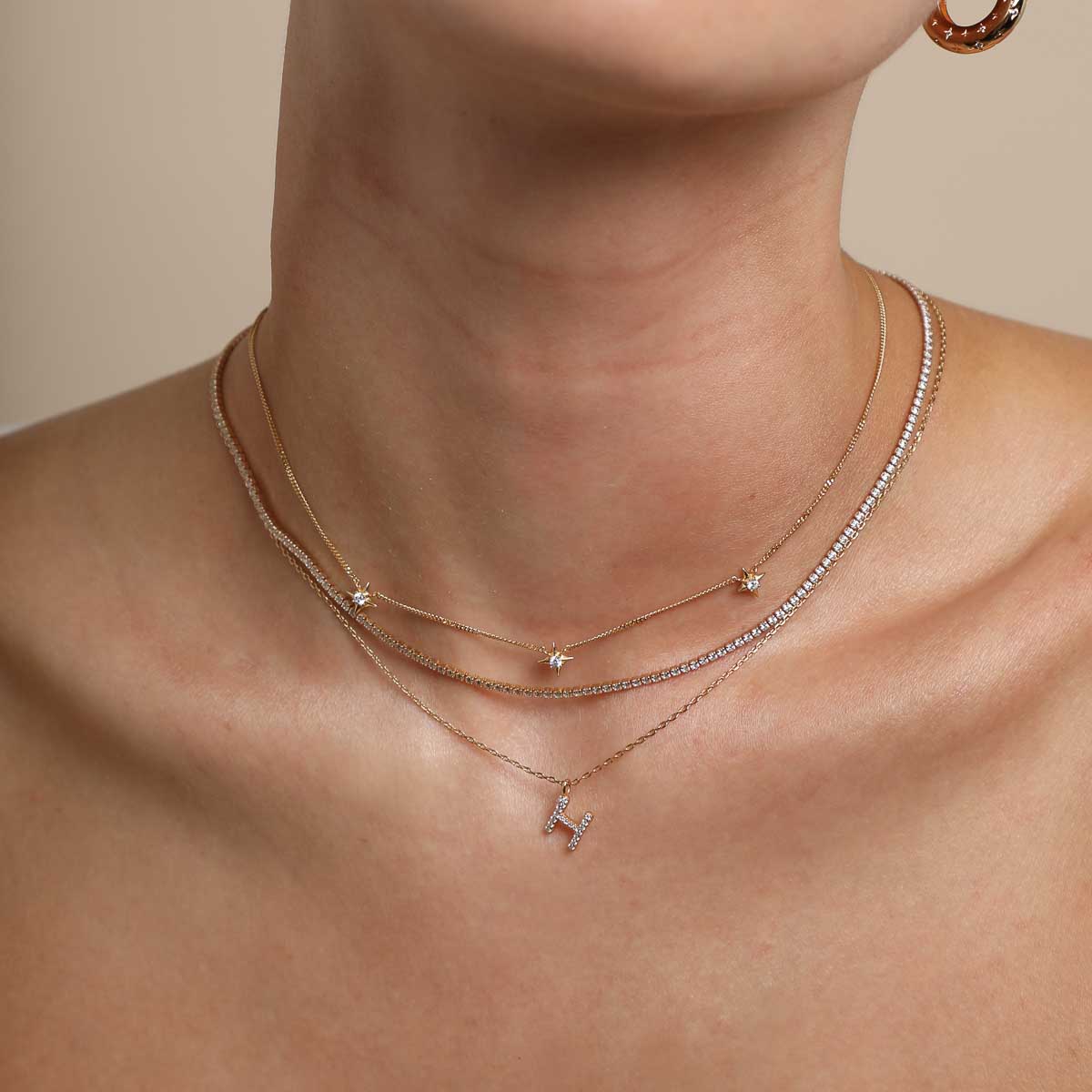 H Initial Pavé Pendant Necklace in Gold