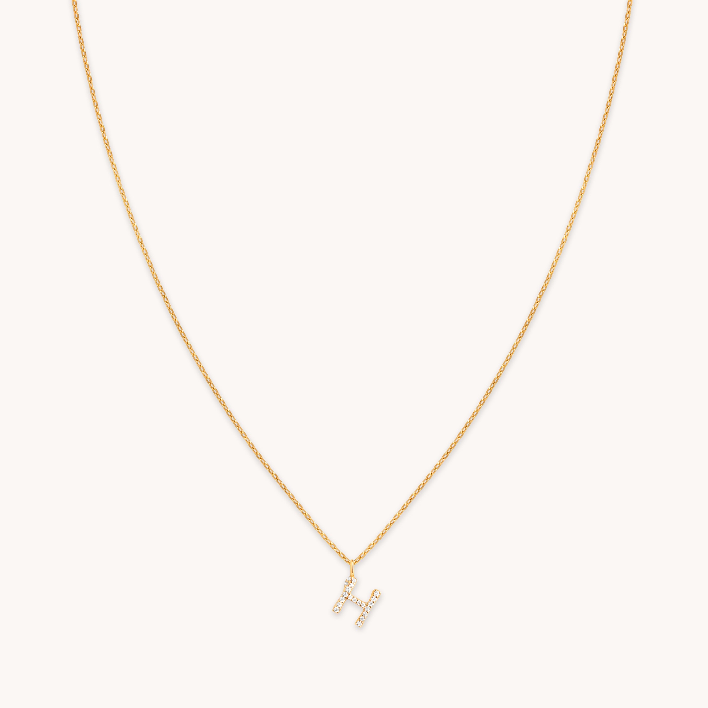 H Initial Pavé Pendant Necklace in Gold