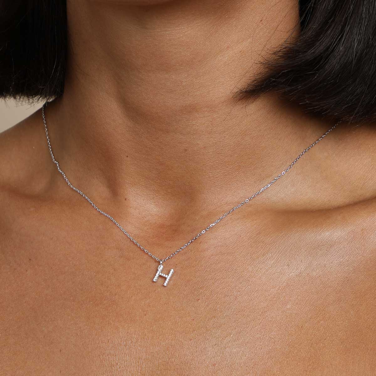 H Initial Pavé Pendant Necklace in Silver