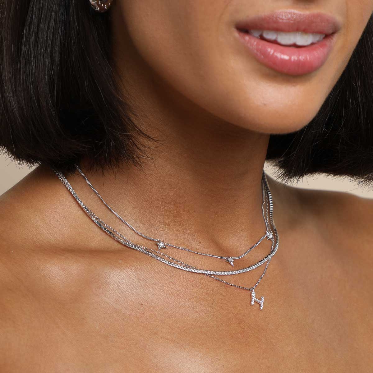 H Initial Pavé Pendant Necklace in Silver