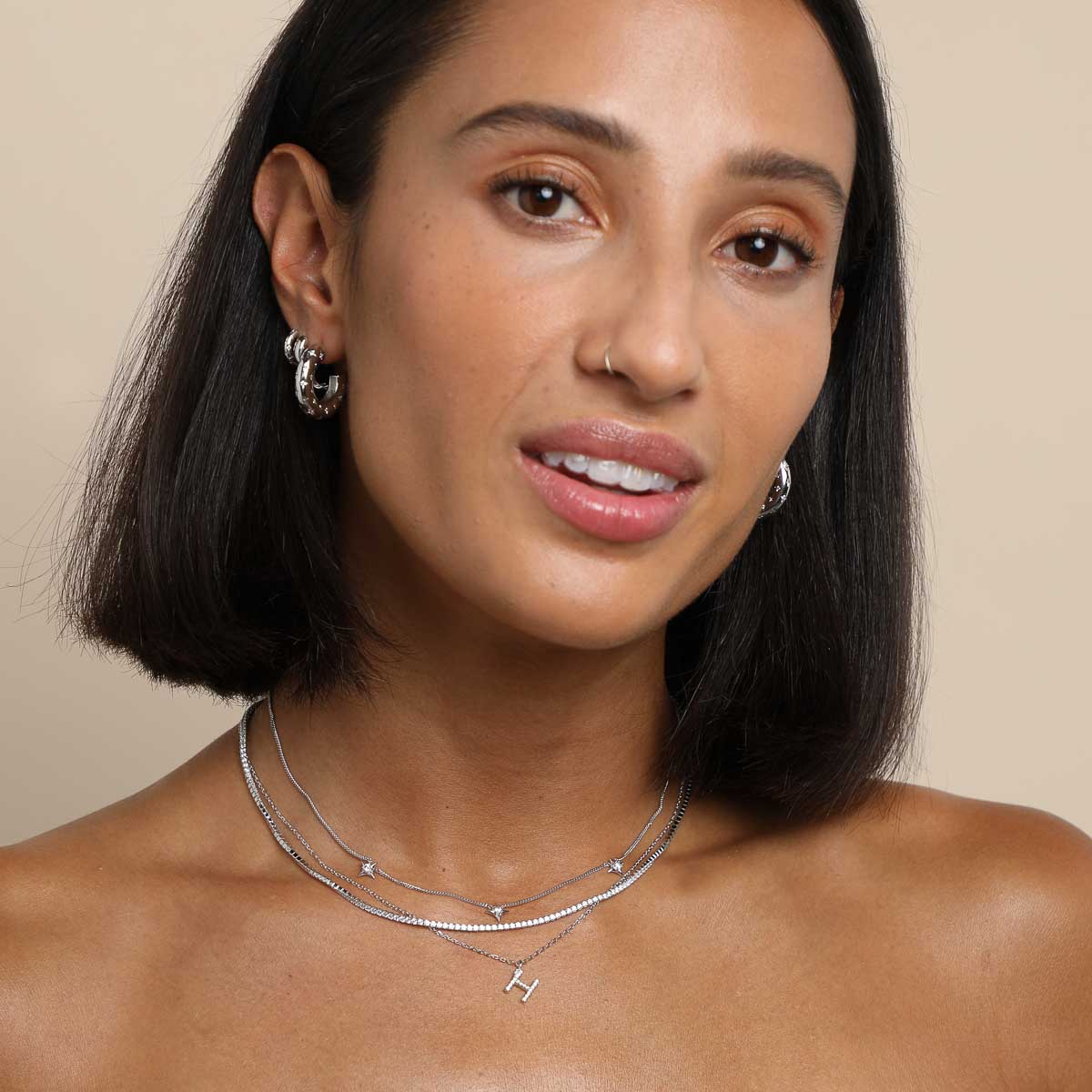 H Initial Pavé Pendant Necklace in Silver