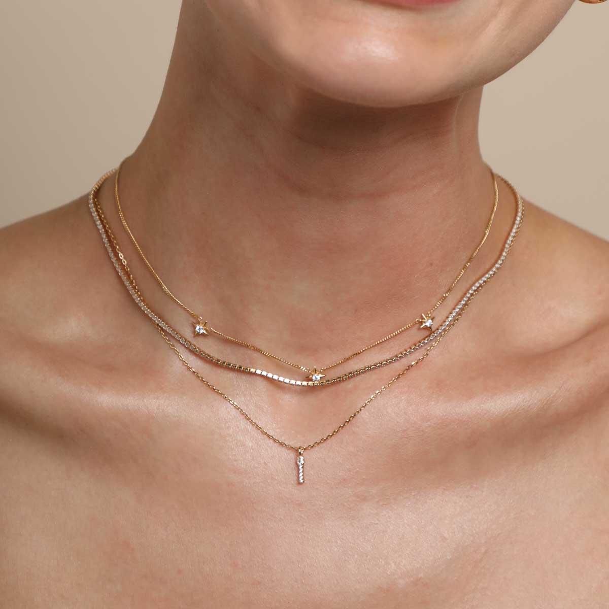 I Initial Pavé Pendant Necklace in Gold