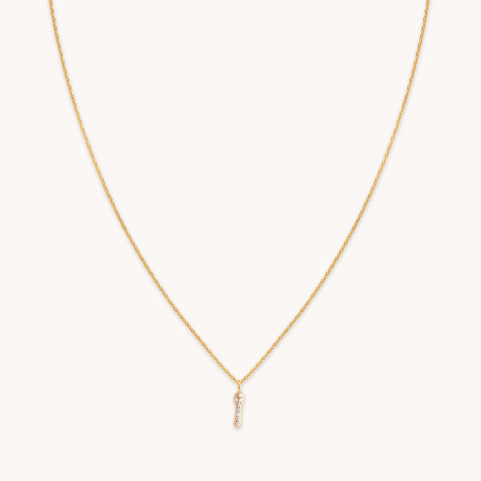 I Initial Pavé Pendant Necklace in Gold