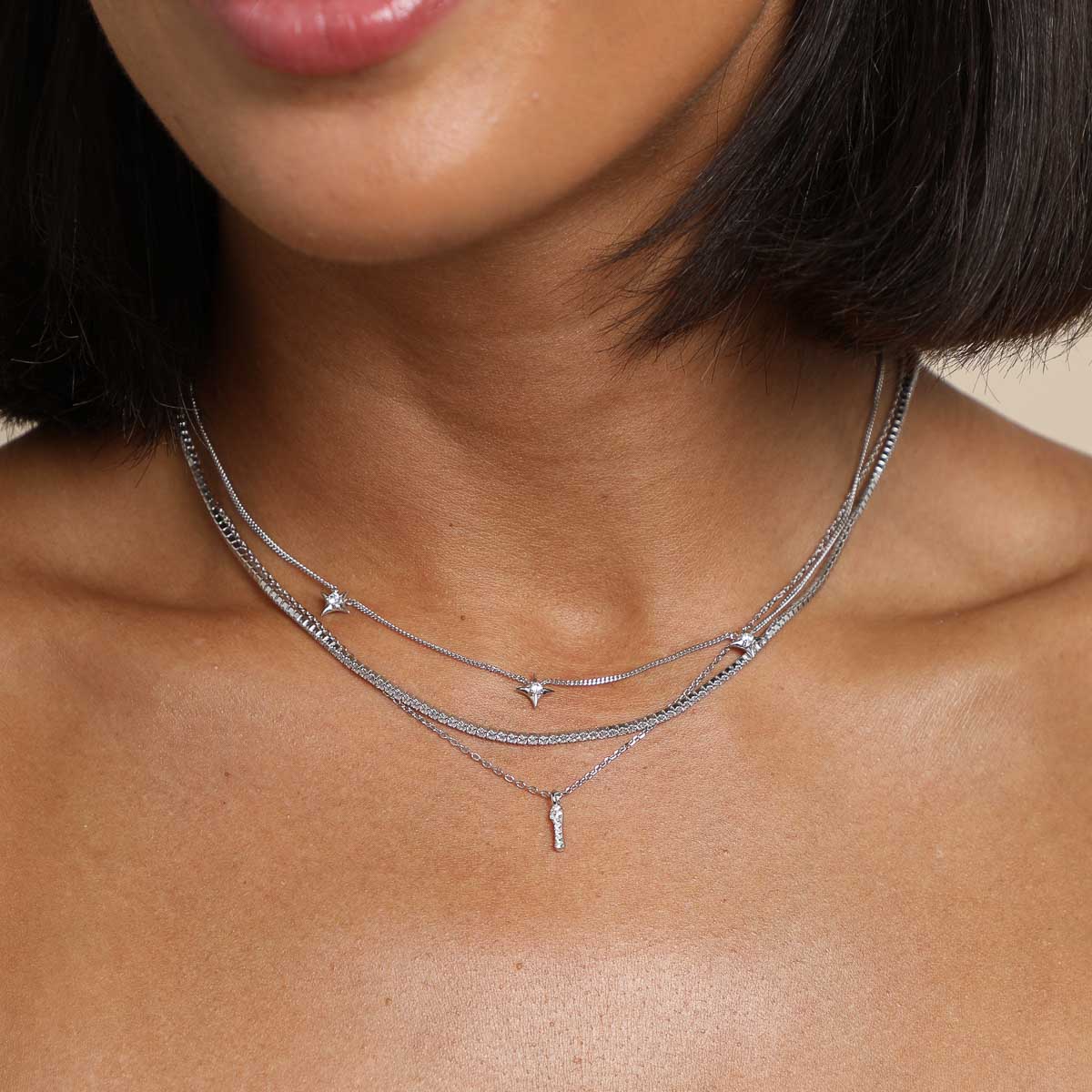 I Initial Pavé Pendant Necklace in Silver