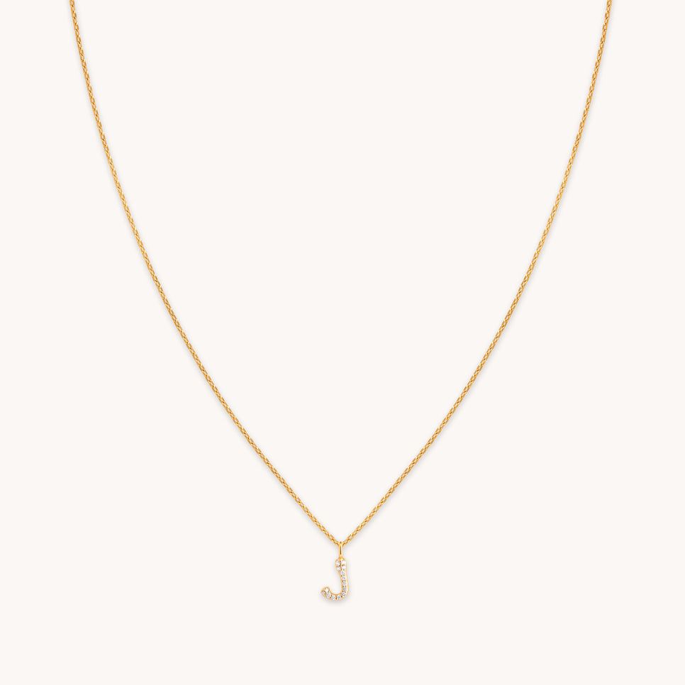 J Initial Pavé Pendant Necklace in Gold