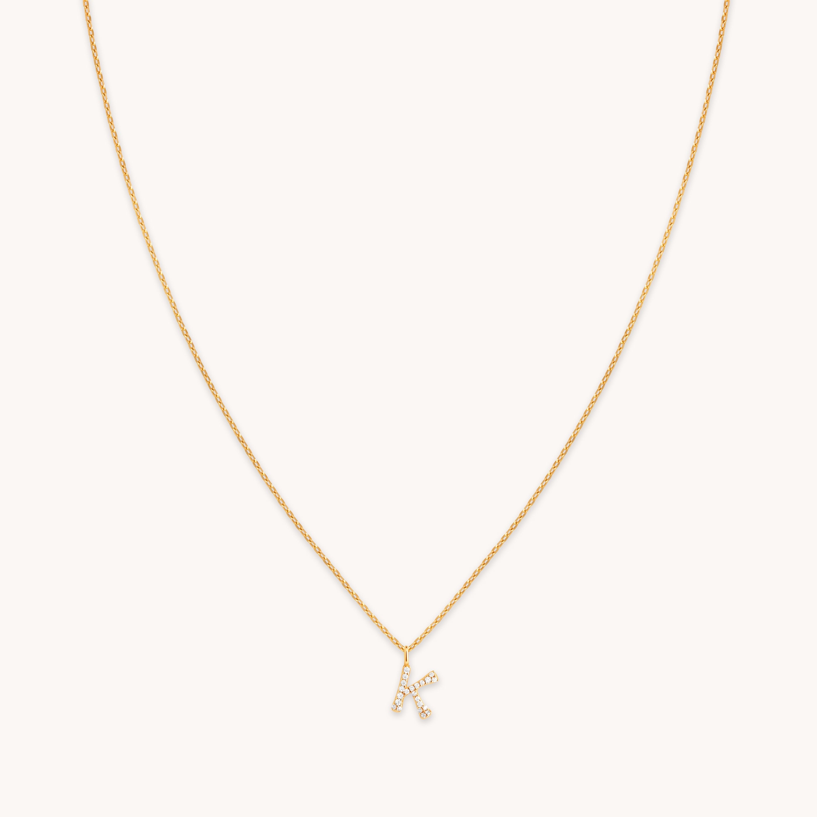 K Initial Pavé Pendant Necklace in Gold