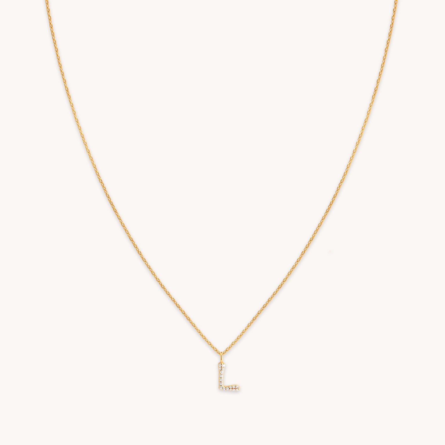 L Initial Pavé Pendant Necklace in Gold