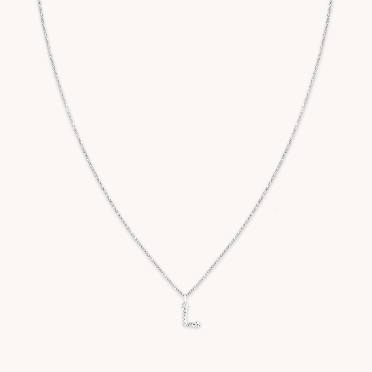 L Initial Pavé Pendant Necklace in Silver