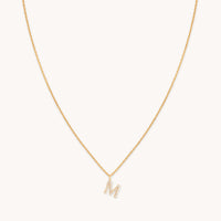M Initial Pavé Pendant Necklace in Gold