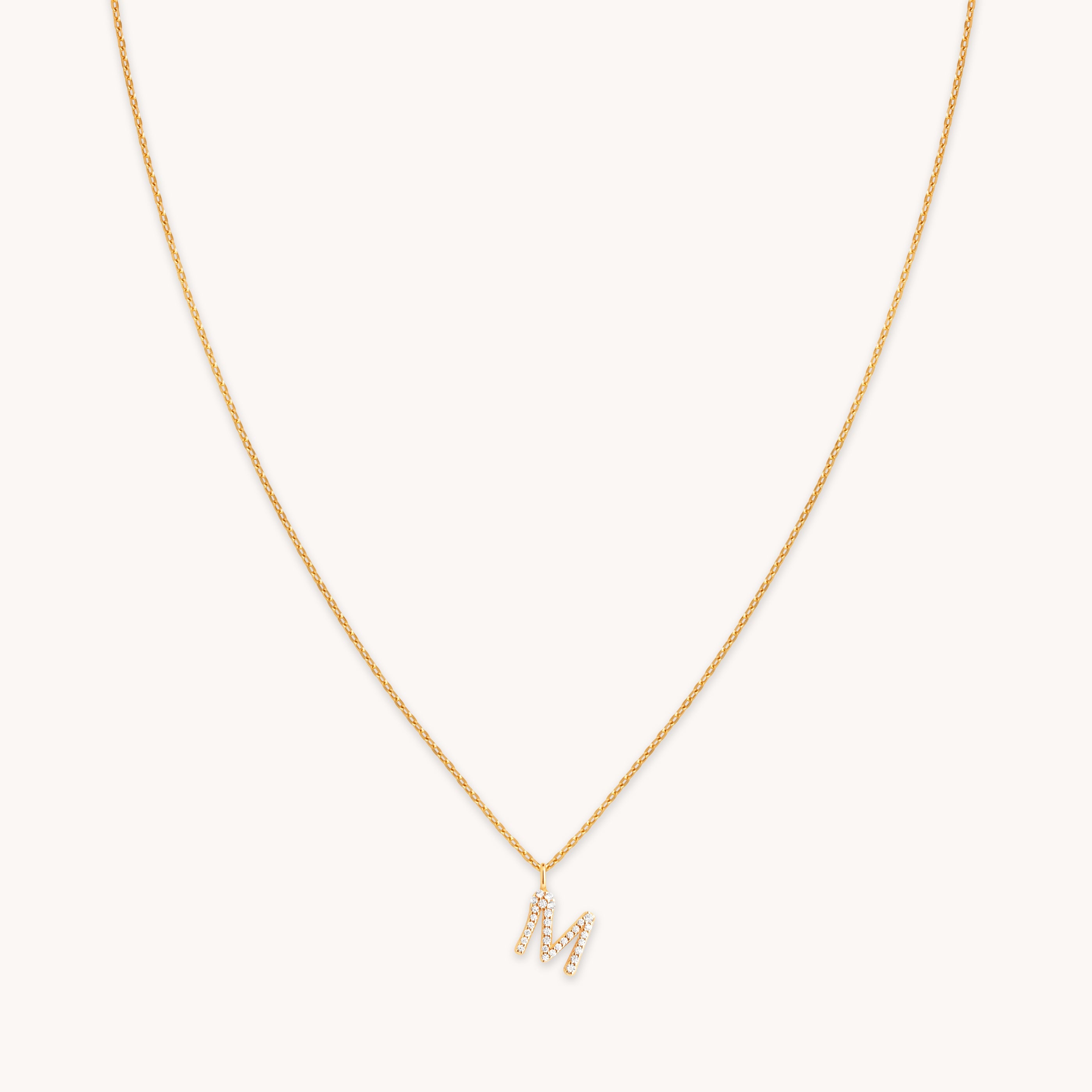 M Initial Pavé Pendant Necklace in Gold
