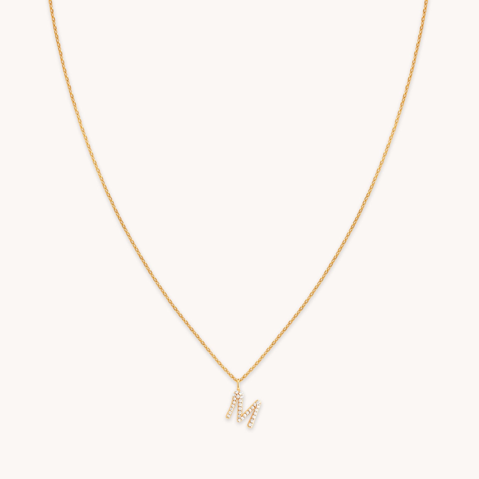 18k Gold Plated Jewellery - M Initial Pavé Pendant Necklace in Gold - Pendant Necklace - Astrid & Miyu