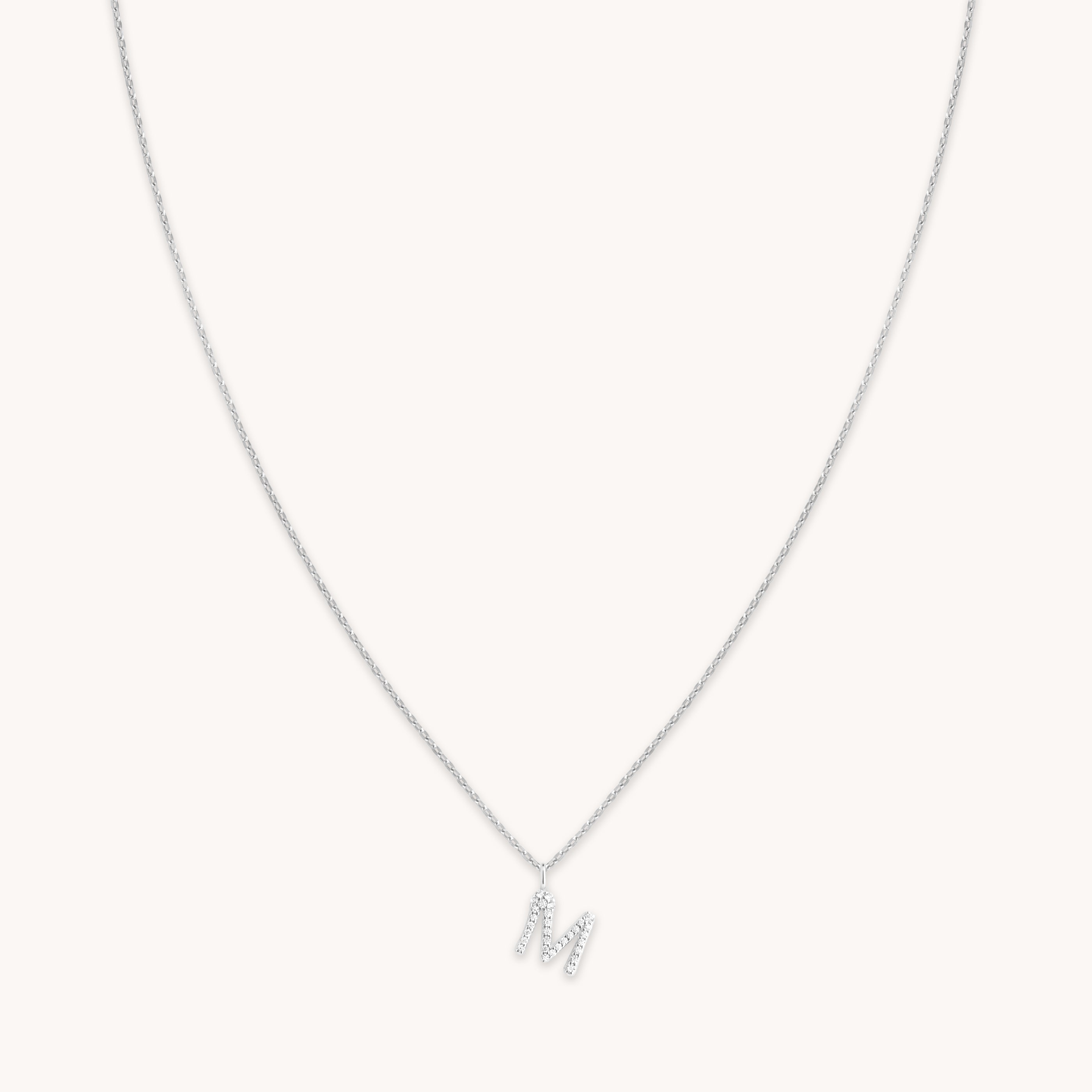 M Initial Pavé Pendant Necklace in Silver