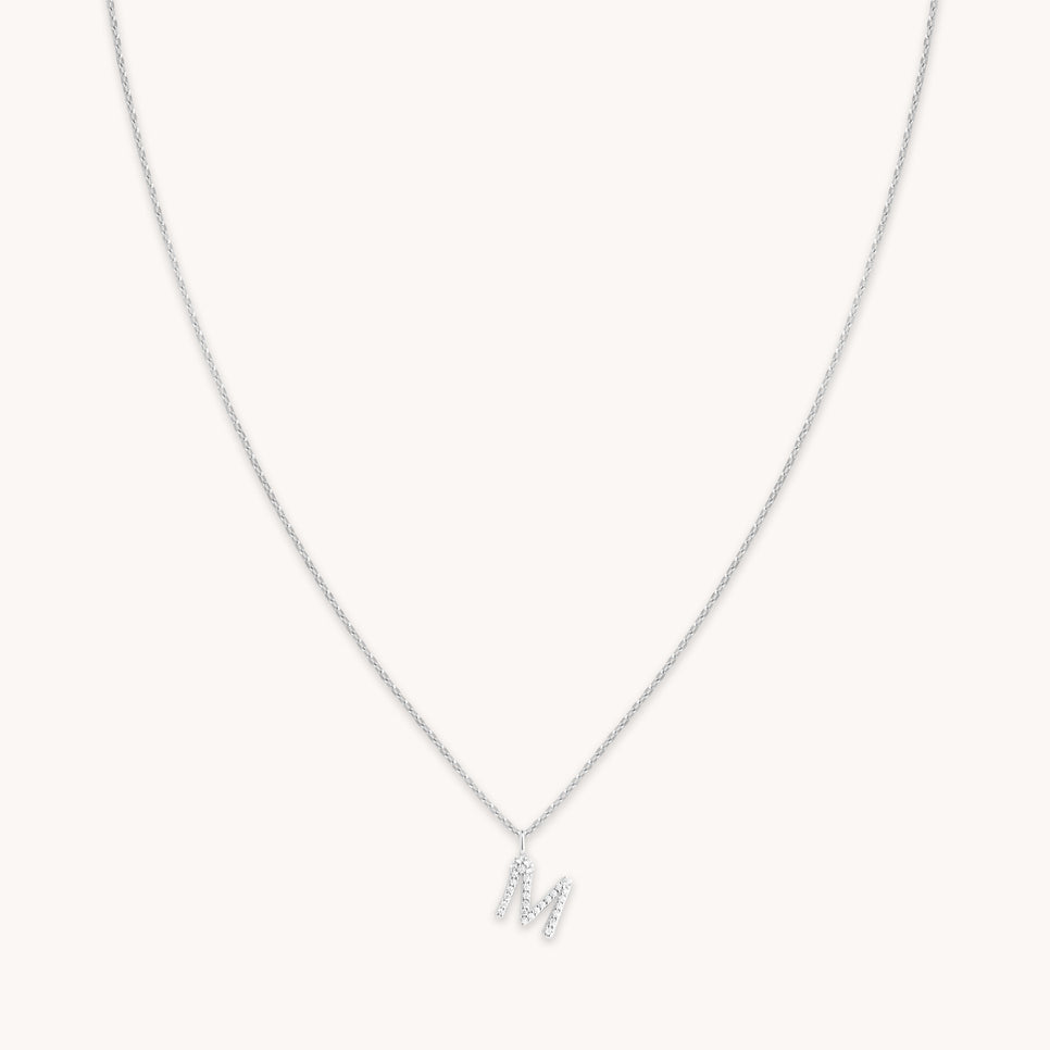 Gemstone Necklaces - M Initial Pavé Pendant Necklace in Silver - Pendant Necklace - Astrid & Miyu