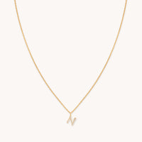 N Initial Pavé Pendant Necklace in Gold