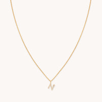 18k Gold Plated Jewellery - N Initial Pavé Pendant Necklace in Gold - Pendant Necklace - Astrid & Miyu